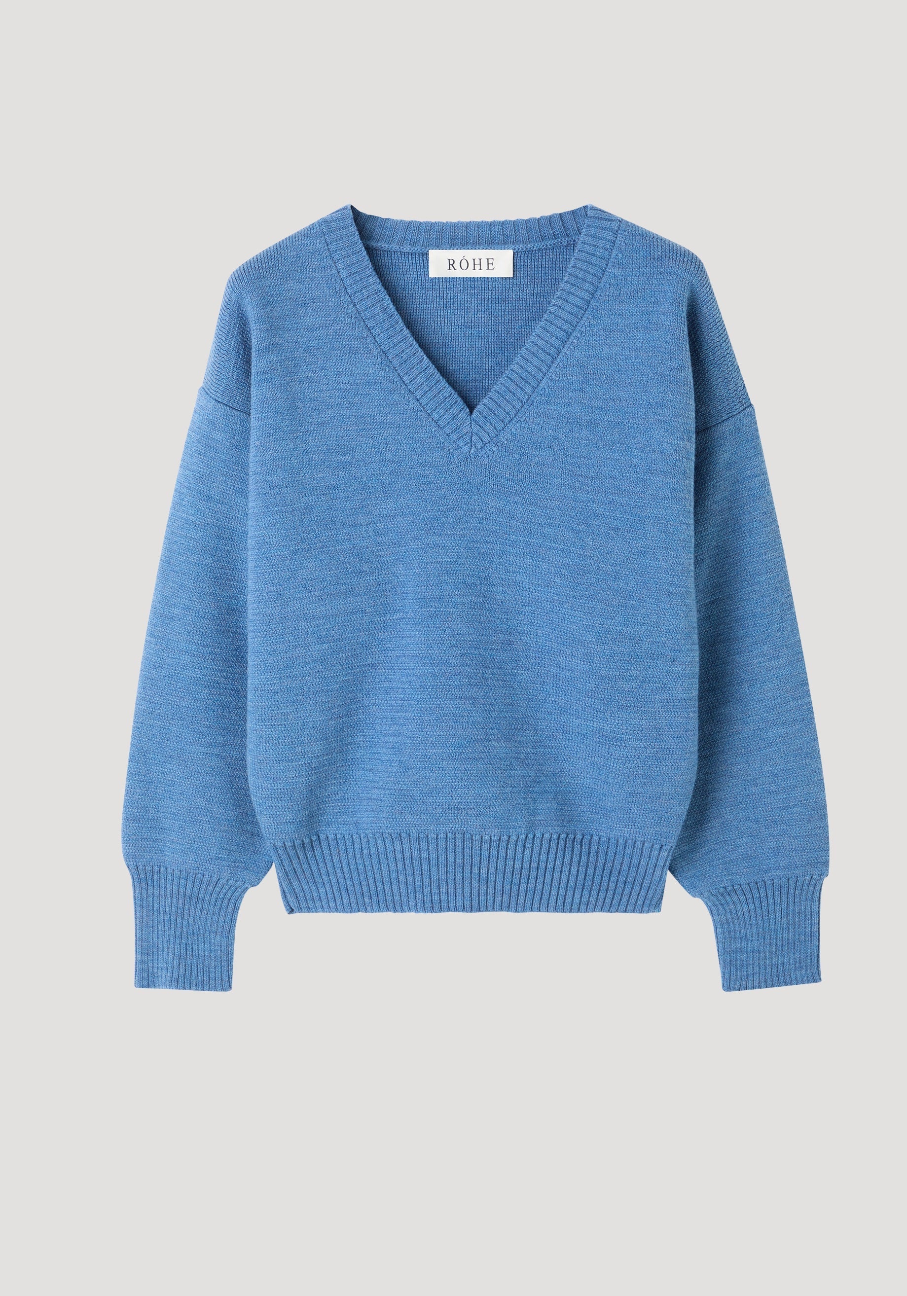 ROHE - V - neck knitted jumper | denim blue melange - Image 6