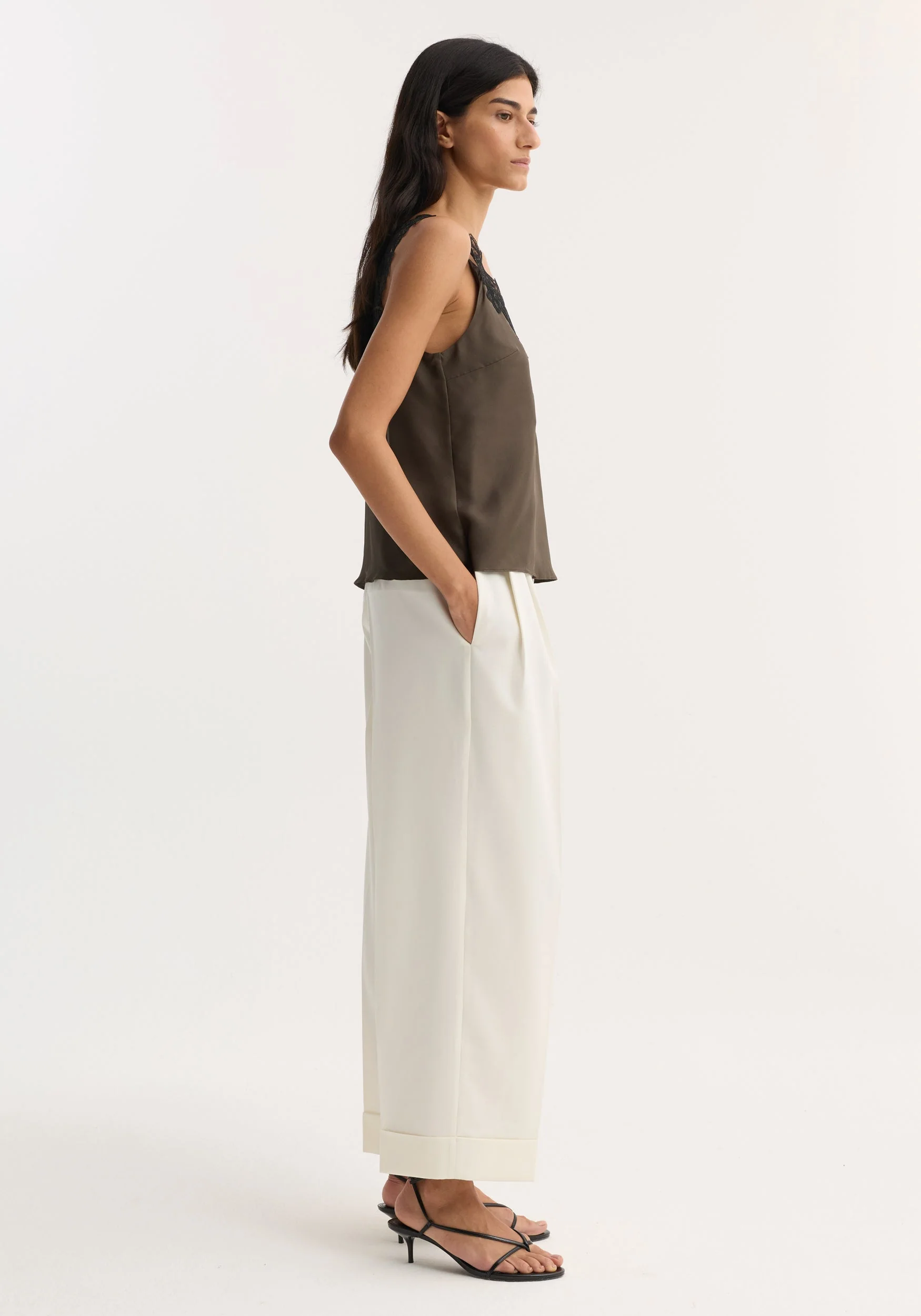 ROHE - V - neck silk lace top | earth - Image 3