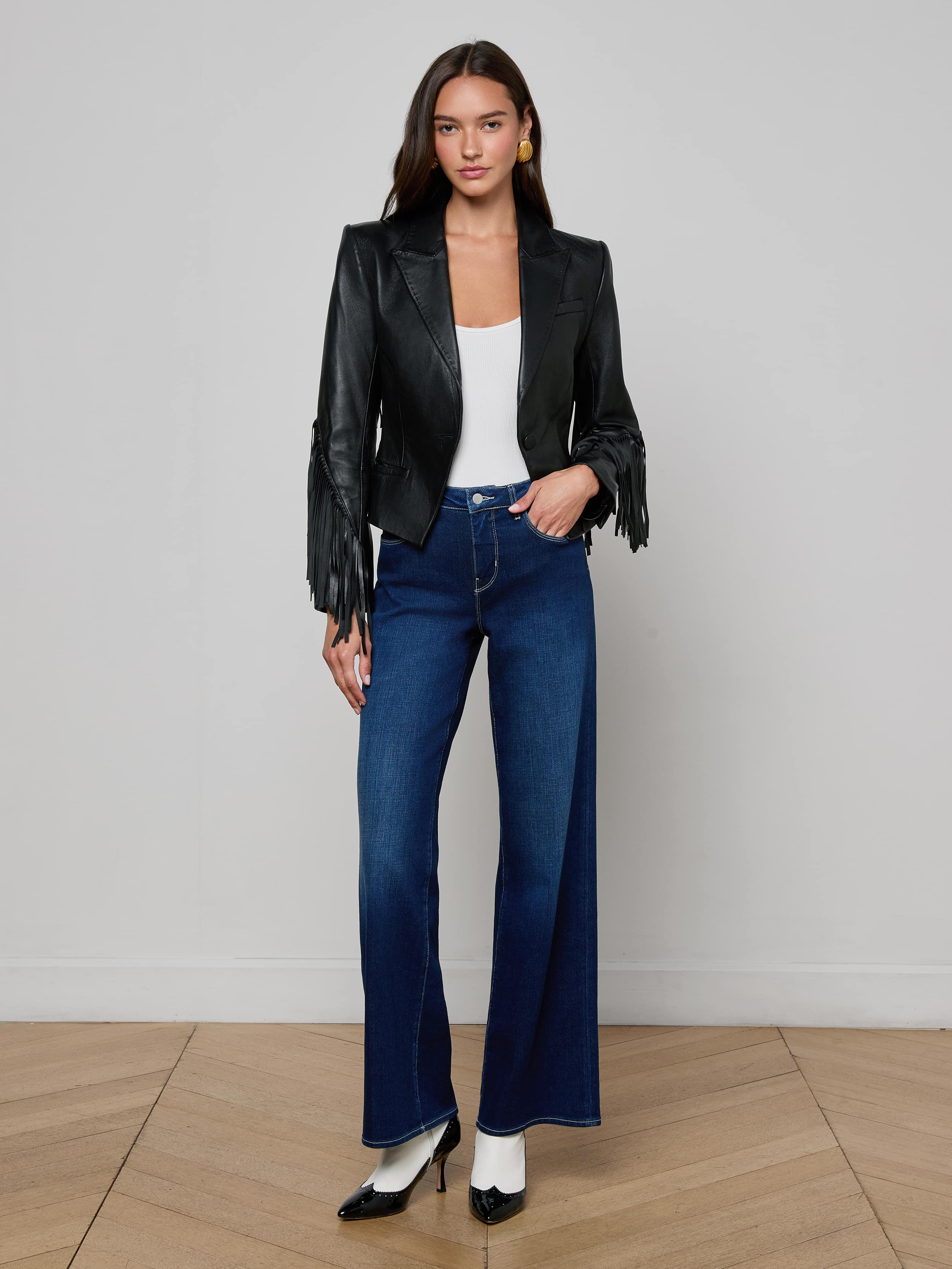 L'AGENCE - Vashti Fringed Leather Blazer - Image 3