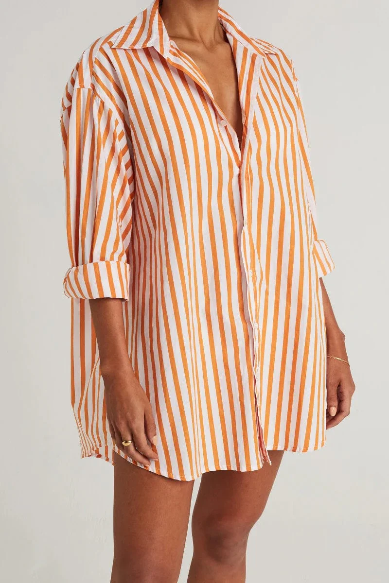 Faithfull - Vega Shirt Dress Martie Stripe Print Tangerine - Final Sale