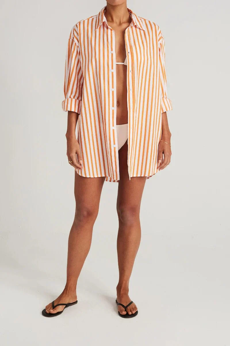 Faithfull - Vega Shirt Dress Martie Stripe Print Tangerine - Final Sale - Image 2