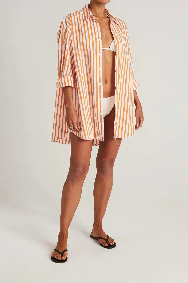 Faithfull - Vega Shirt Dress Martie Stripe Print Tangerine - Final Sale - Image 3