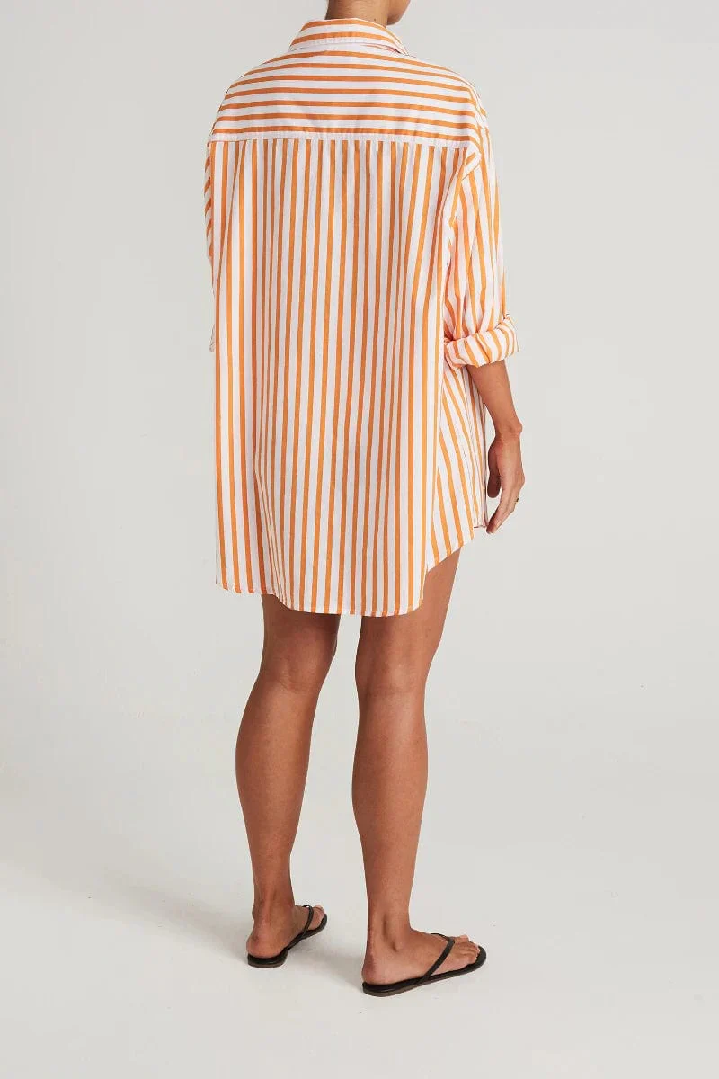 Faithfull - Vega Shirt Dress Martie Stripe Print Tangerine - Final Sale - Image 4