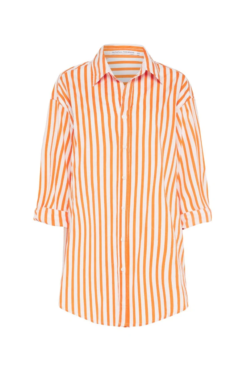 Faithfull - Vega Shirt Dress Martie Stripe Print Tangerine - Final Sale - Image 5