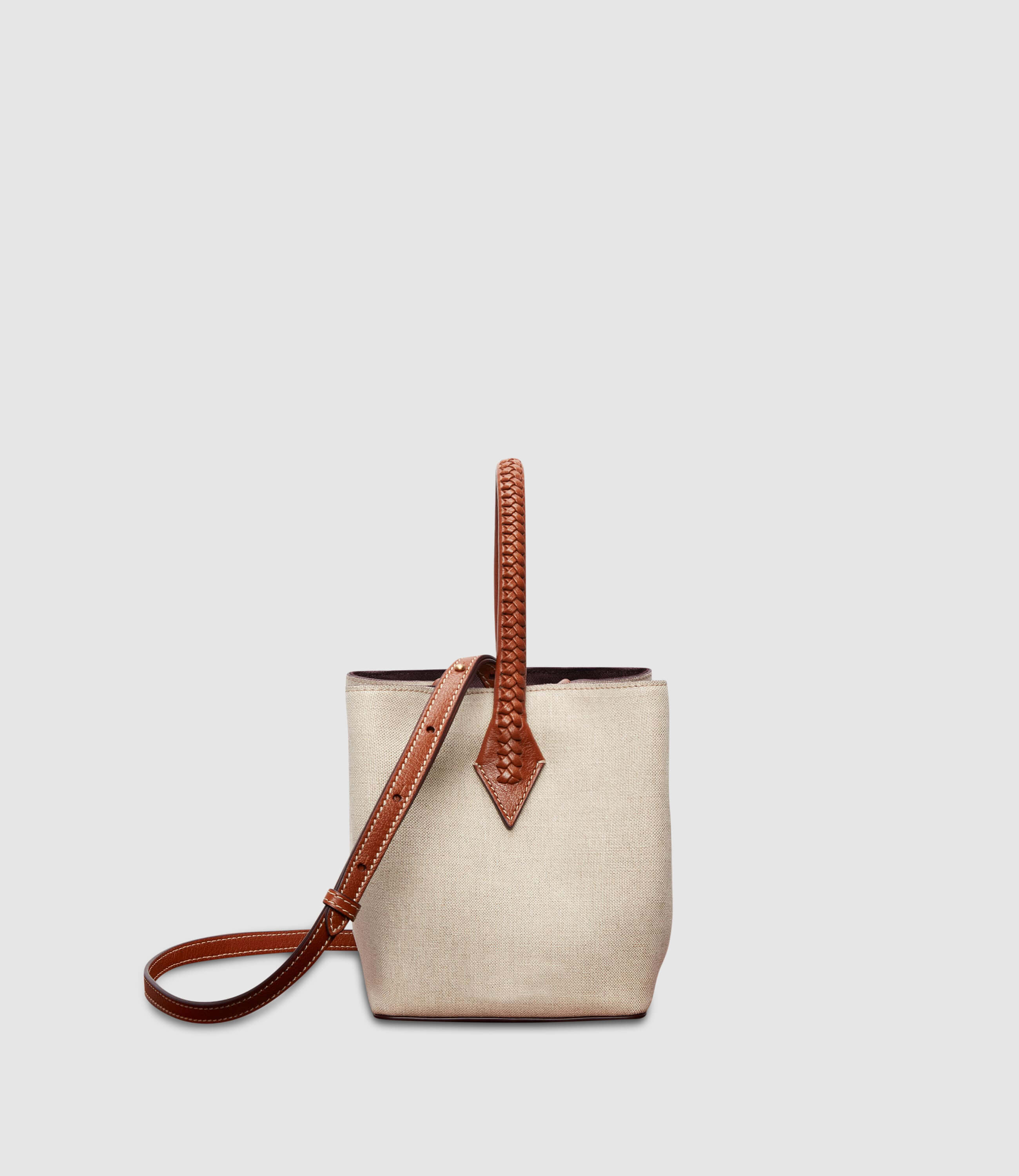 Metier - Vérité Mini Collapsible Tote Bag Natural Linen with Cognac - Image 2