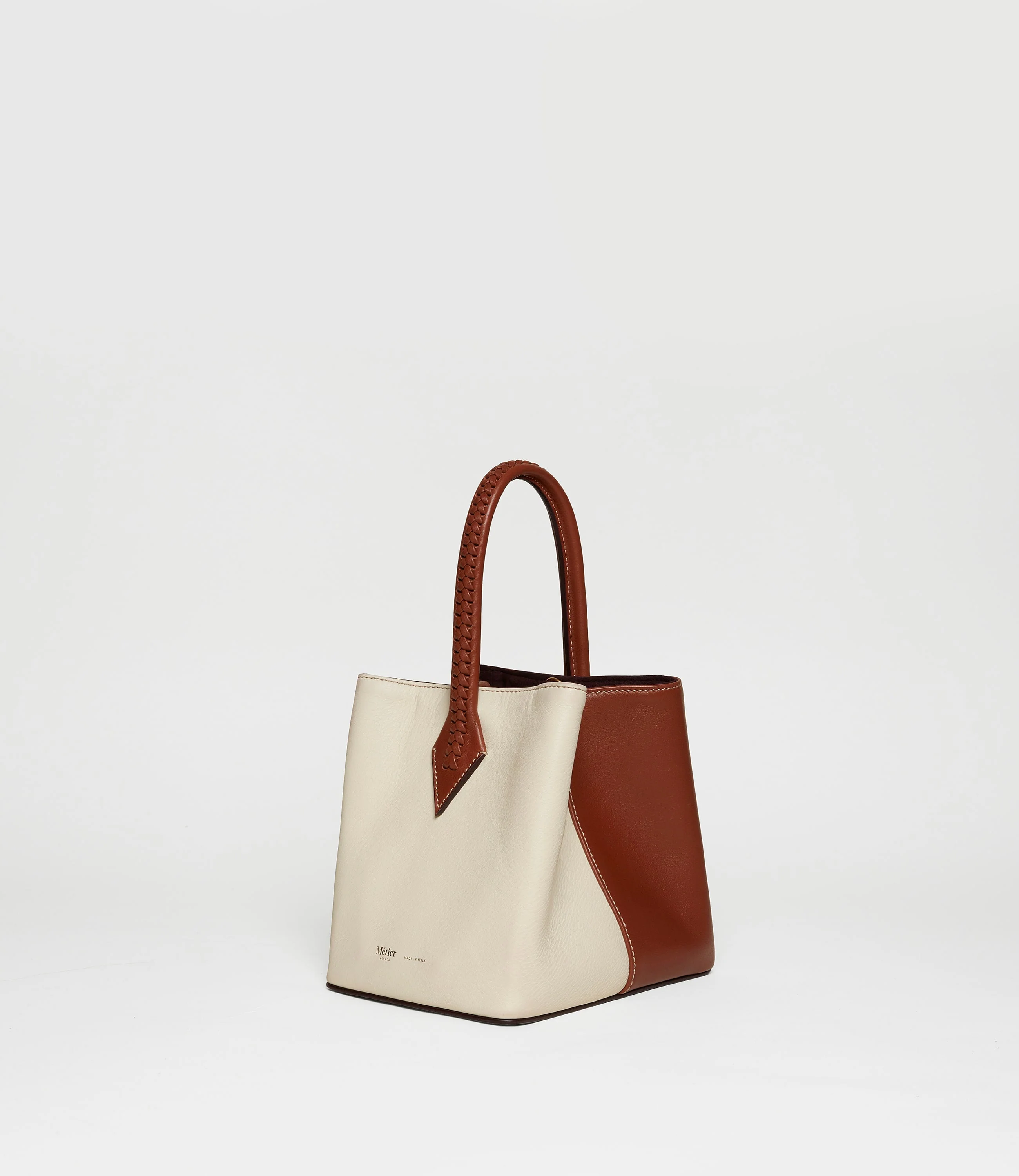 Metier - Vérité Mini Collapsible Tote Bag Smooth Calfskin White Sand Cognac
