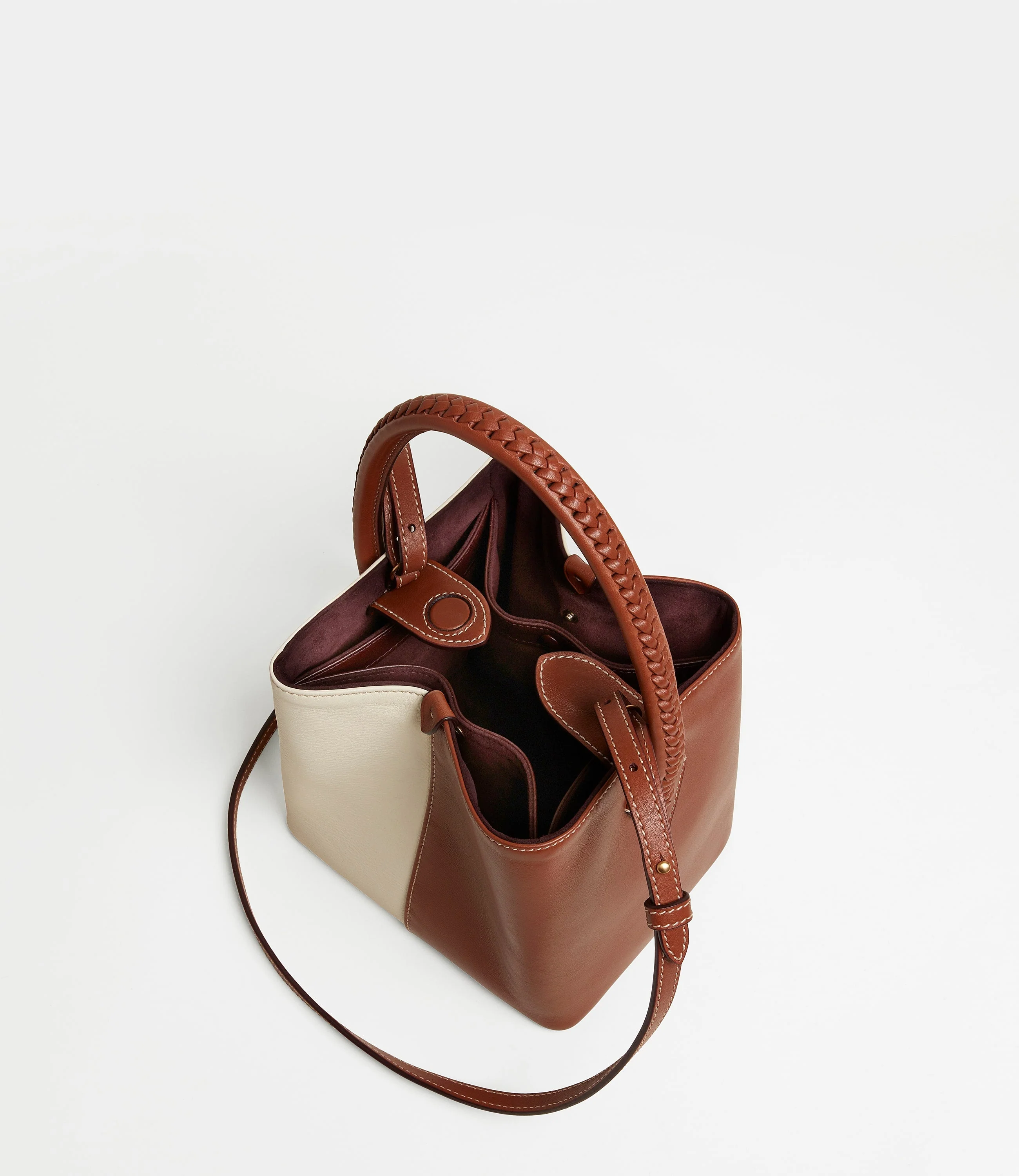 Metier - Vérité Mini Collapsible Tote Bag Smooth Calfskin White Sand Cognac - Image 3