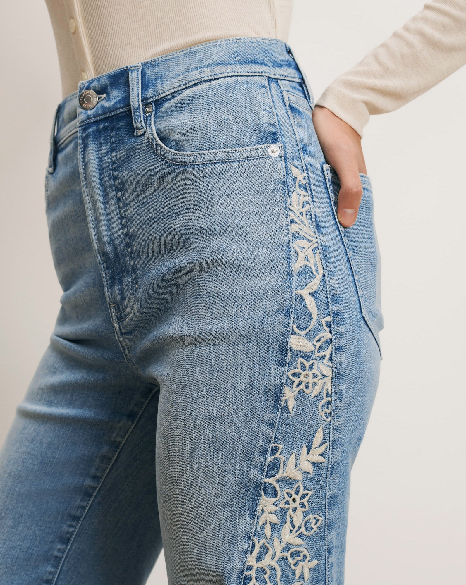 Veronica Beard - Joplin Embroidered Flare Jean - Image 6