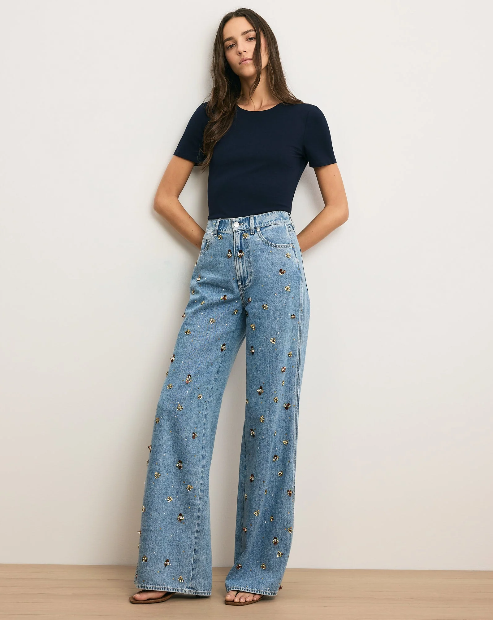 Veronica Beard - Kasey Embellished Wide - Leg Jean