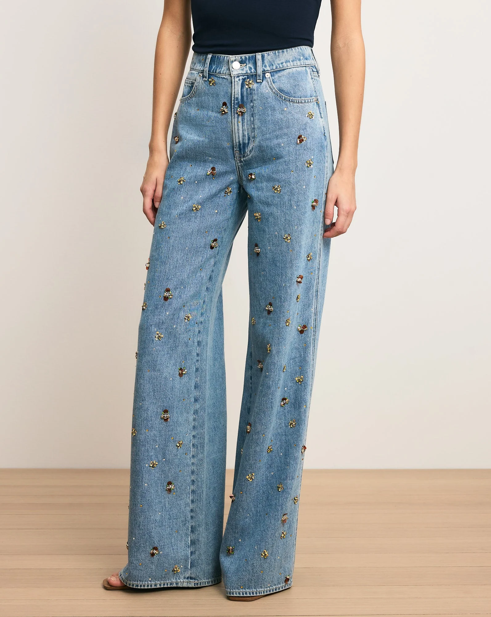 Veronica Beard - Kasey Embellished Wide - Leg Jean - Image 2