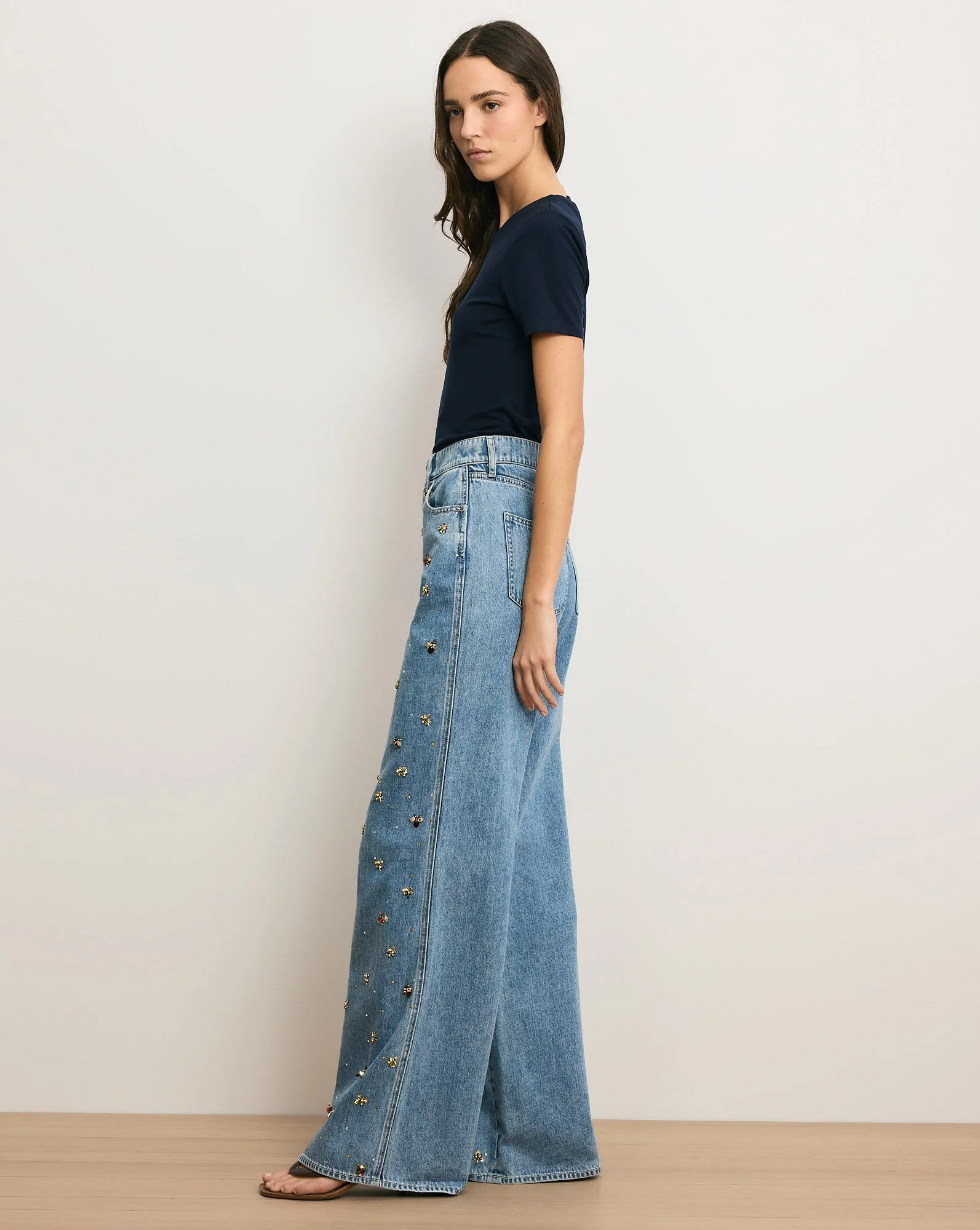 Veronica Beard - Kasey Embellished Wide - Leg Jean - Image 4