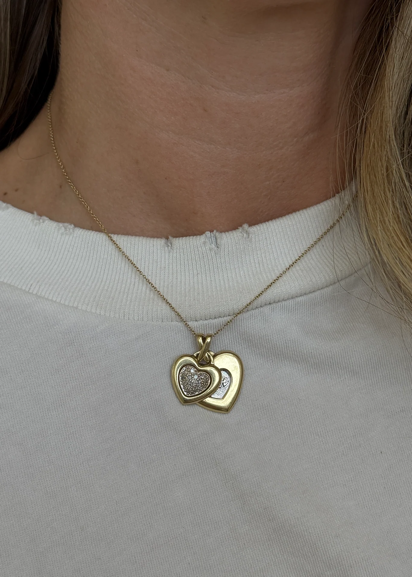 Kinn - Vintage Diamond Double Heart Pendant 10K - Image 9