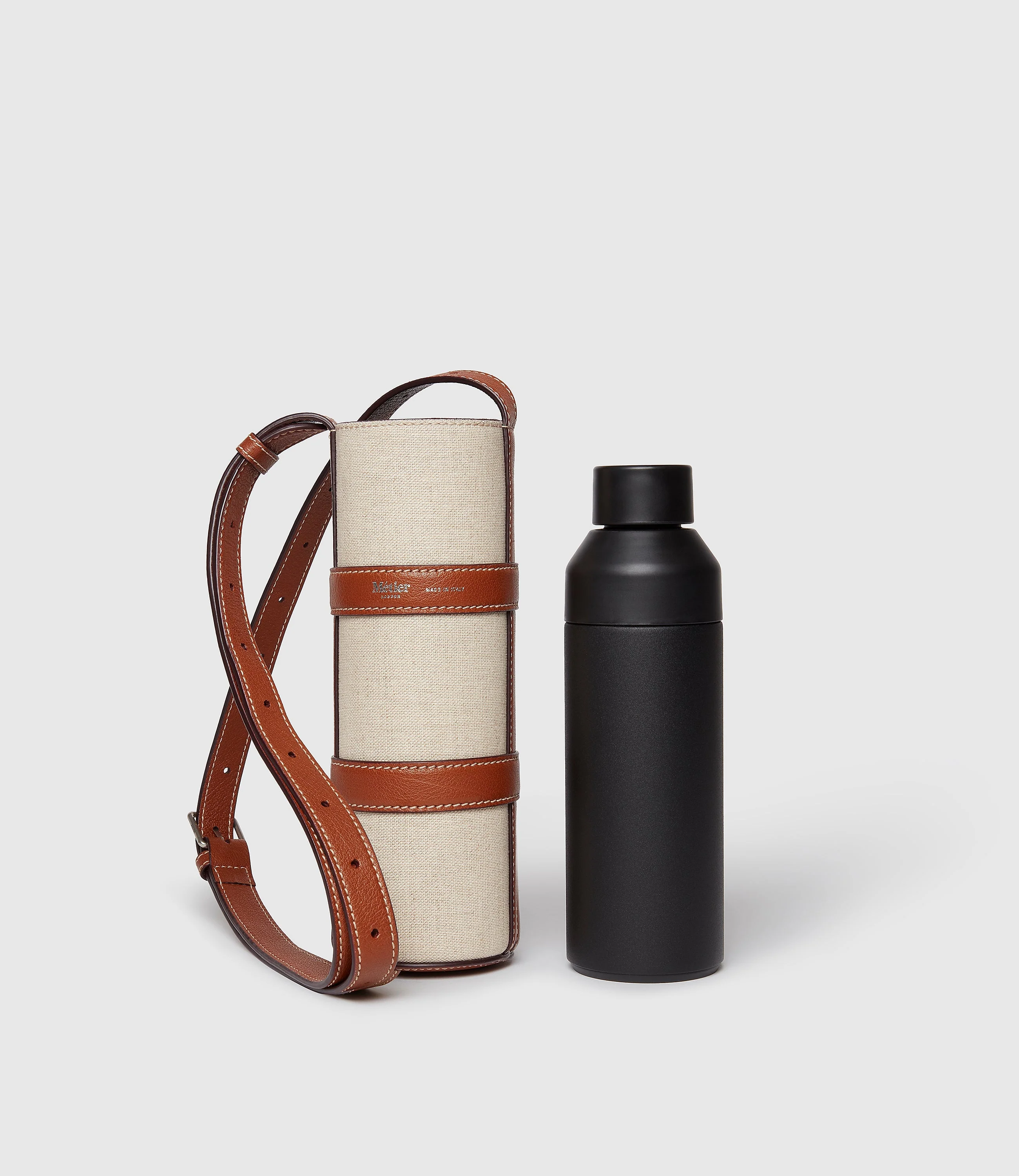 Metier - Water Bottle Holder Natural Linen with Cognac - Image 2