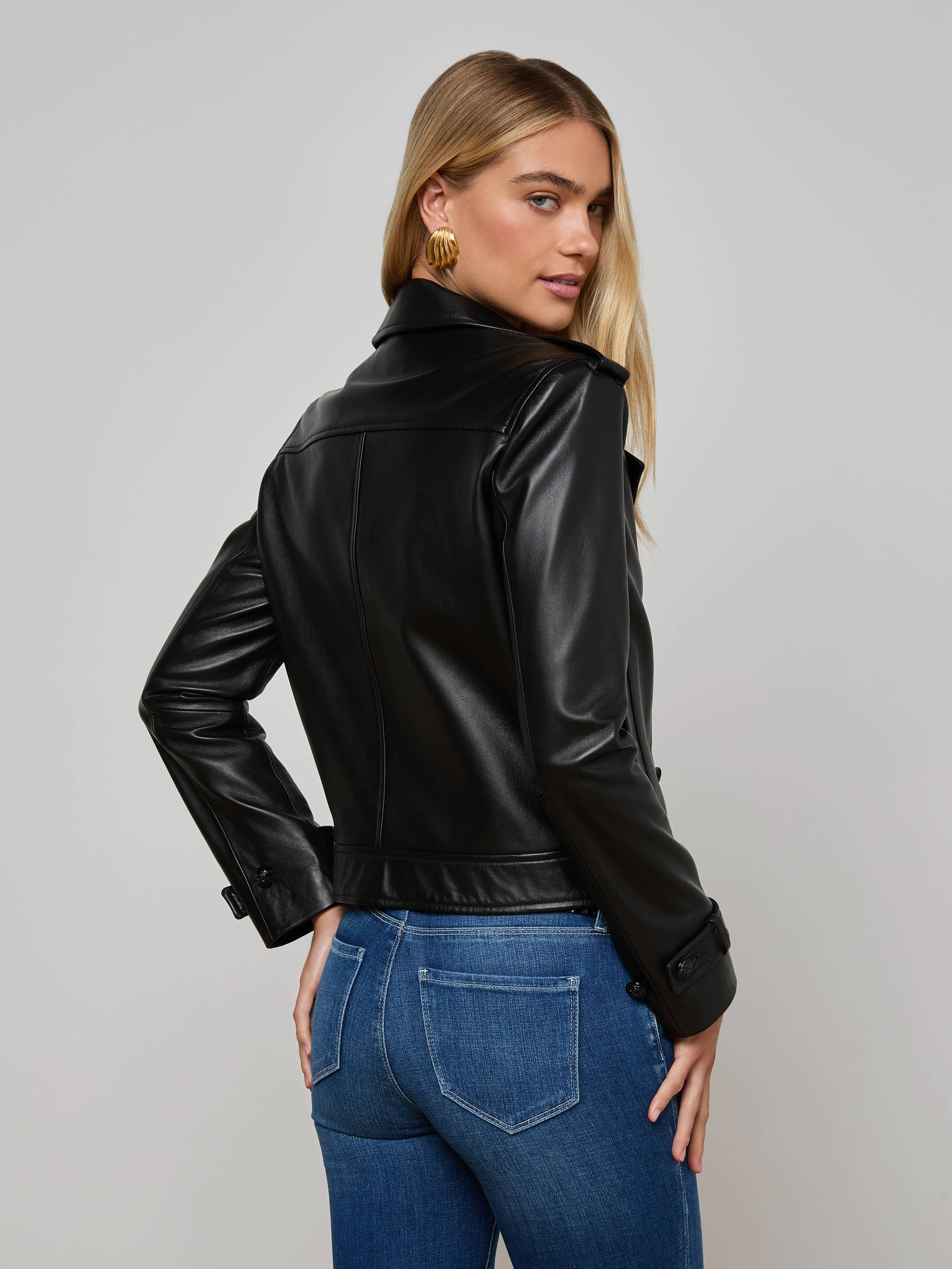 L'AGENCE - Xoey Cropped Leather Trench Coat - Image 4