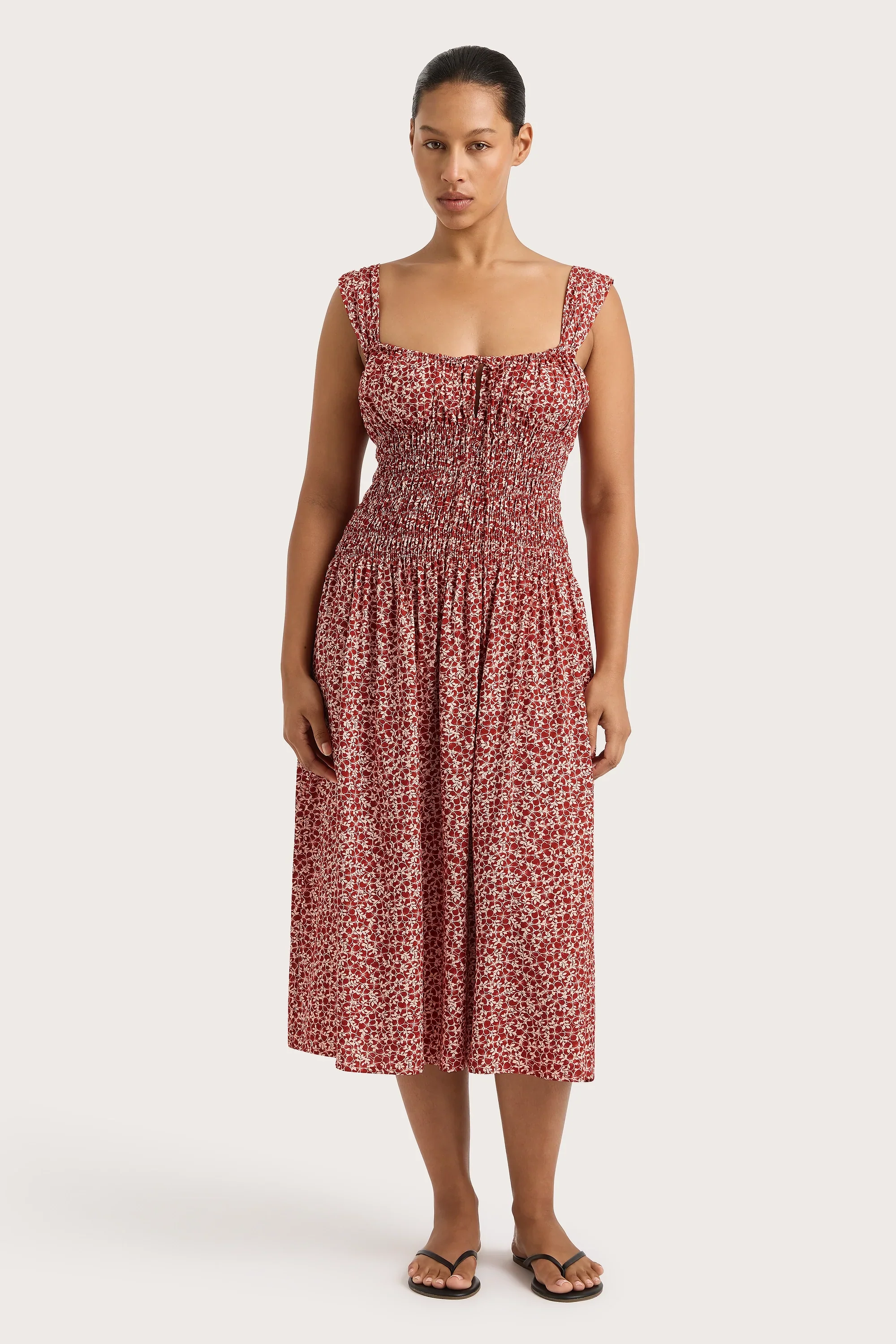 Faithfull - Yerres Midi Dress Peony Stamp Garnet - Final Sale